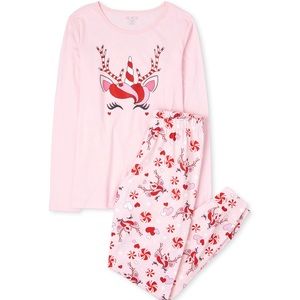 Pink Reindeer Unicorn Christmas Pajama Set